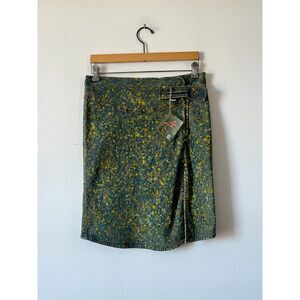 Vintage 2000s Paint Splatter Gold Blue Denim Asymmetrical Midi Skirt Karl Kani 8